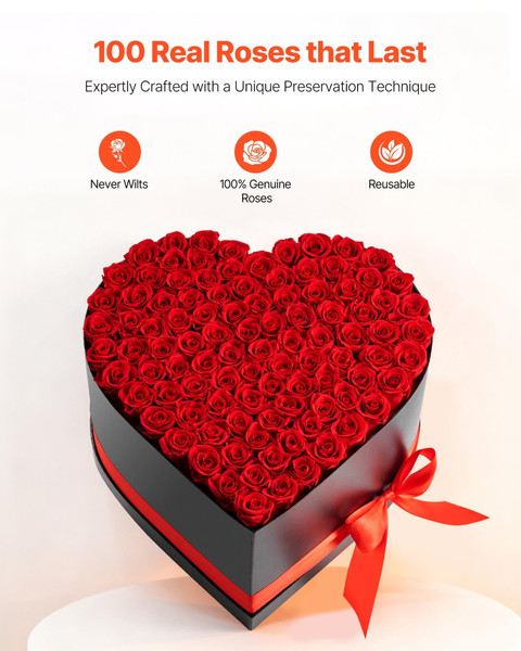Forever Flowers, 100 Preserved Roses in a Heart Shape Box, Eternal Flowers Immortal Bouquet Birthda