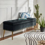 Mid-Century Modern End of Bed Storage Bench with Black Velvet Seat and Gold Legs Q280-BLKUFSB164825761