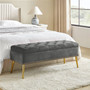 Mid-Century Modern End of Bed Storage Bench with Gray Velvet Seat and Gold Legs Q280-GRKUFSB149236851