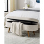 Mid-Century Modern Boho Style Off-White Beige Linen Bedroom Storage Bed Bench Q280-BELSBO98142625