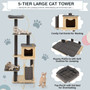 5-Tier Modern Wood Cat Tower with Washable Cushions-Gray - Color: Gray D681-PS7477GR