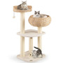 41 Inch Rattan Cat Tree with Napping Perch-White - Color: White D681-PS7475WH