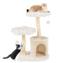 Cute Solid Wood Cat Tree Natural Branch Modern Flower Cat Tower with Sisal Scratching Posts-Beige - D681-PV10270BE