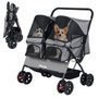 Foldable Double Pet Stroller with Adjustable Sunshade and Storage Basket-Gray - Color: Gray D681-PW10142GR