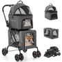 Double Pet Stroller Foldable 3-in-1 Dog Stroller with 2 Detachable Carriers-Gray - Color: Gray D681-PW10081GR