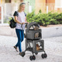 Double Pet Stroller Foldable 3-in-1 Dog Stroller with 2 Detachable Carriers-Gray - Color: Gray D681-PW10081GR