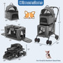Double Pet Stroller Foldable 3-in-1 Dog Stroller with 2 Detachable Carriers-Gray - Color: Gray D681-PW10081GR