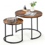 Set of 2 Modern Round Stacking Nesting Coffee Tables for Living Room-Rustic Brown - Color: Rustic B D681-JV10236CF