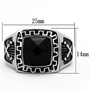 TK1356 - High polished (no plating) Stainless Steel Ring with Synthetic Synthetic Glass in Jet A874-TK1356