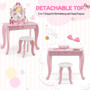 Kid Vanity Table Stool Set with Oval Rotatable Mirror-Pink B593-HY10089