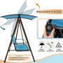 2-Seat Outdoor Canopy Swing with Comfortable Fabric Seat and Heavy-duty Metal Frame-Navy - Color: N D681-NP10403NY