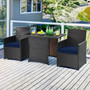 3-Piece Patio Furniture Outdoor Dining Set Brown PE Rattan Navy Blue Cushions Q280-BLMBTPDS198974721