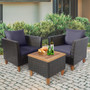 3 Pieces Outdoor Patio Wicker Furniture Set with Cushions and Acacia Wood Coffee Table-Gray - Color D681-HW71661GR