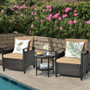 3 Pieces Patio Rattan Furniture Set Cushioned Sofa Storage Table with Shelf Garden B593-HW64401