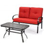 2 Pieces Patio Outdoor Cushioned Coffee Table Seat-Red - Color: Red D681-HW51784RE
