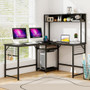 L-shaped Desk with Power Outlet Hutch-Rustic Brown B593-CB10537US