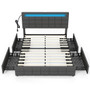 Upholstered Queen LED Bed Frame with Headboard and 4 Drawers-Queen Size - Color: Gray - Size: Queen D681-HU10556GR-Q