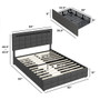 Upholstered Queen LED Bed Frame with Headboard and 4 Drawers-Queen Size - Color: Gray - Size: Queen D681-HU10556GR-Q
