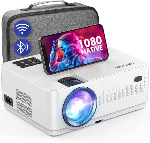 WiFi Bluetooth Projector, DBPOWER 9000L HD Native 1080P Projector, Zoom & Sleep Timer Support Outdoor Movie Projector, Home Projector Compatible w/ TV Stick, PC,DVD, Laptop/Extra Bag Included