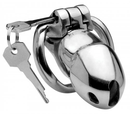 MASTER SERIES Entrapment Deluxe Locking Chastity Cage for Men, and Couples.  Stainles Steel Cage with 4 Different Components Perfect for Chastity Play.