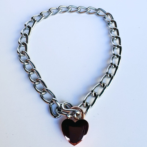 Silver Chain Collar with Rose Gold Heart Lock - Rough Trade Gear