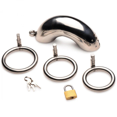 Locking Stainless Steel Chastity Cage W- 3 Rings