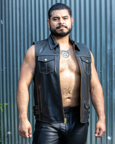 Sleeveless Leather Biker Vest - Rough Trade Gear