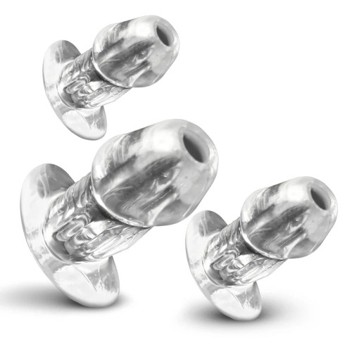 Dicked Clear Hollow Anal Plug 3pc Set - Master Series