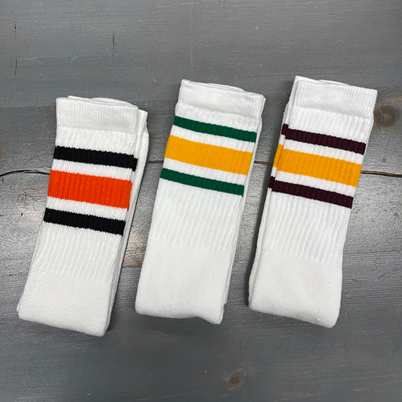 Knee High Dual Color 3-Stripe Tube Socks - White