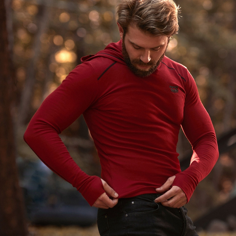 Camden Hooded Long Sleeve (Red) - Nasty Pig