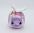 Unique Handmade Specialty Bee front view, striped in multiple lovely pastel colors, with beaded wings, and an adorable face