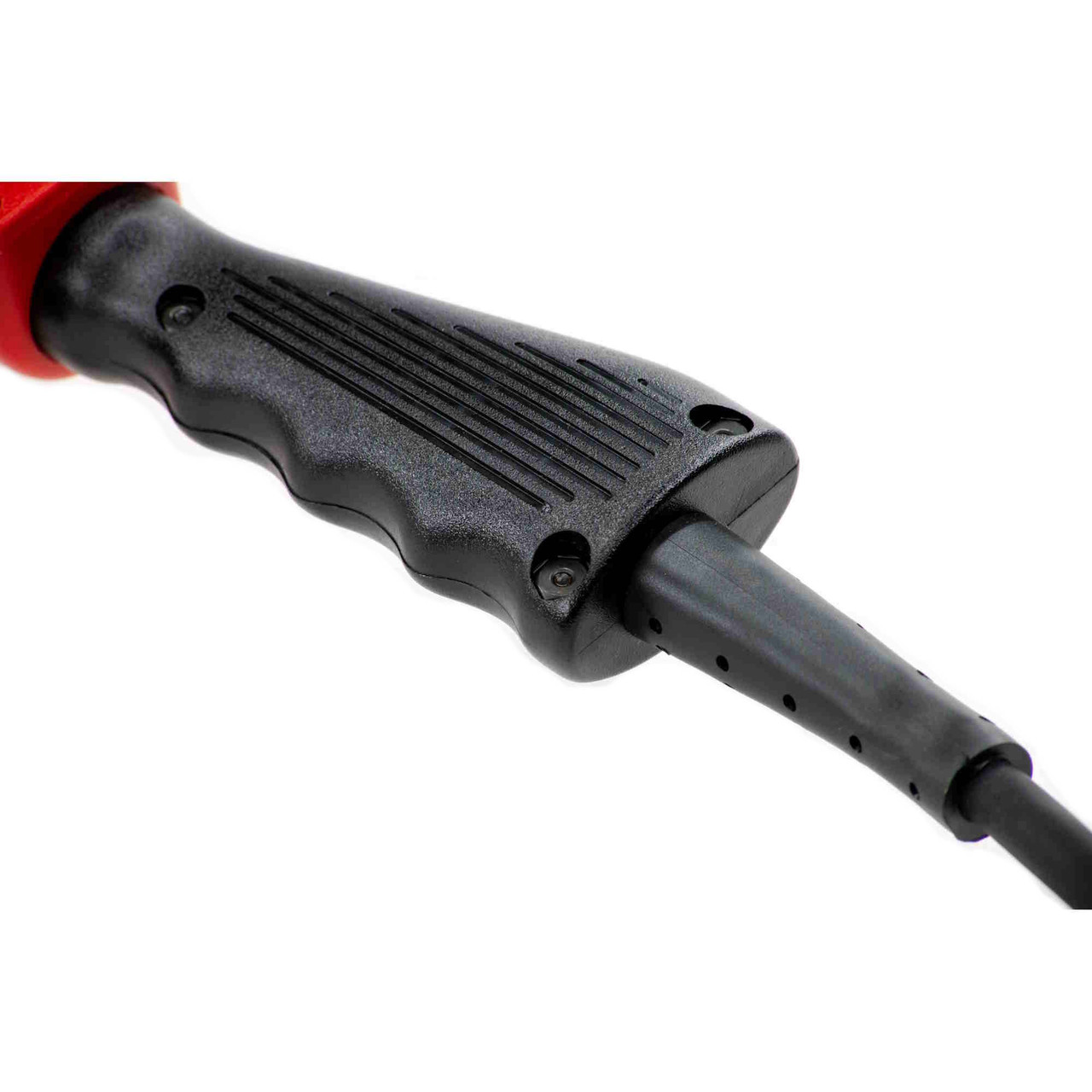 Molded strain relief provides protection for heat gun and damage to the heat gun cord.