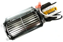 Top view of ball bearing motor, impeller wheel and wire leads