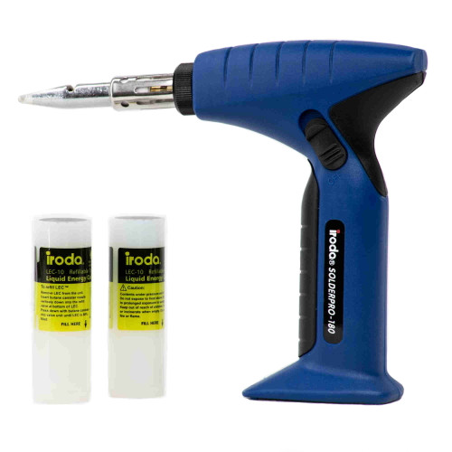 Heavy duty soldering iron for your larger soldering needs. Comes with Iroda's Exclusive LEC (Liquid energy cell) power technology and automatic ignition system! Heavy duty soldering iron for your larger soldering needs. Comes with Iroda's Exclusive LEC (Liquid energy cell) power technology and automatic ignition system!
