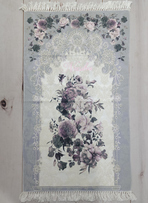 Grey Floral Prayer Mat - Adult Size