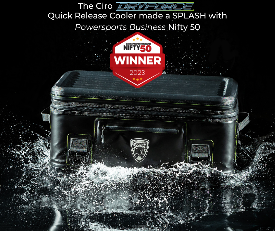 DRYFORCE® QUICK RELEASE WATERPROOF COOLER FOR HARLEY-DAVIDSON® LUGGAGE RACK (20301) - Lamonster Garage®

We are excited to announce that our DRYFORCE® Quick Release Cooler for Harley-Davidson® Luggage Rack was selected by
Powersports Business as a 2023 Nifty 50 winner in their February magazine issue!