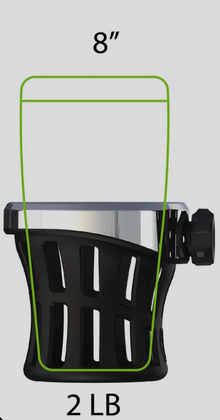 CIRO Drink Holder with Perch Mount for Indian, Harley & Metric Motorcycles | 55611 / 55410 / 55411 | Lamonster Garage
Maximum Recommended height and weight of container.