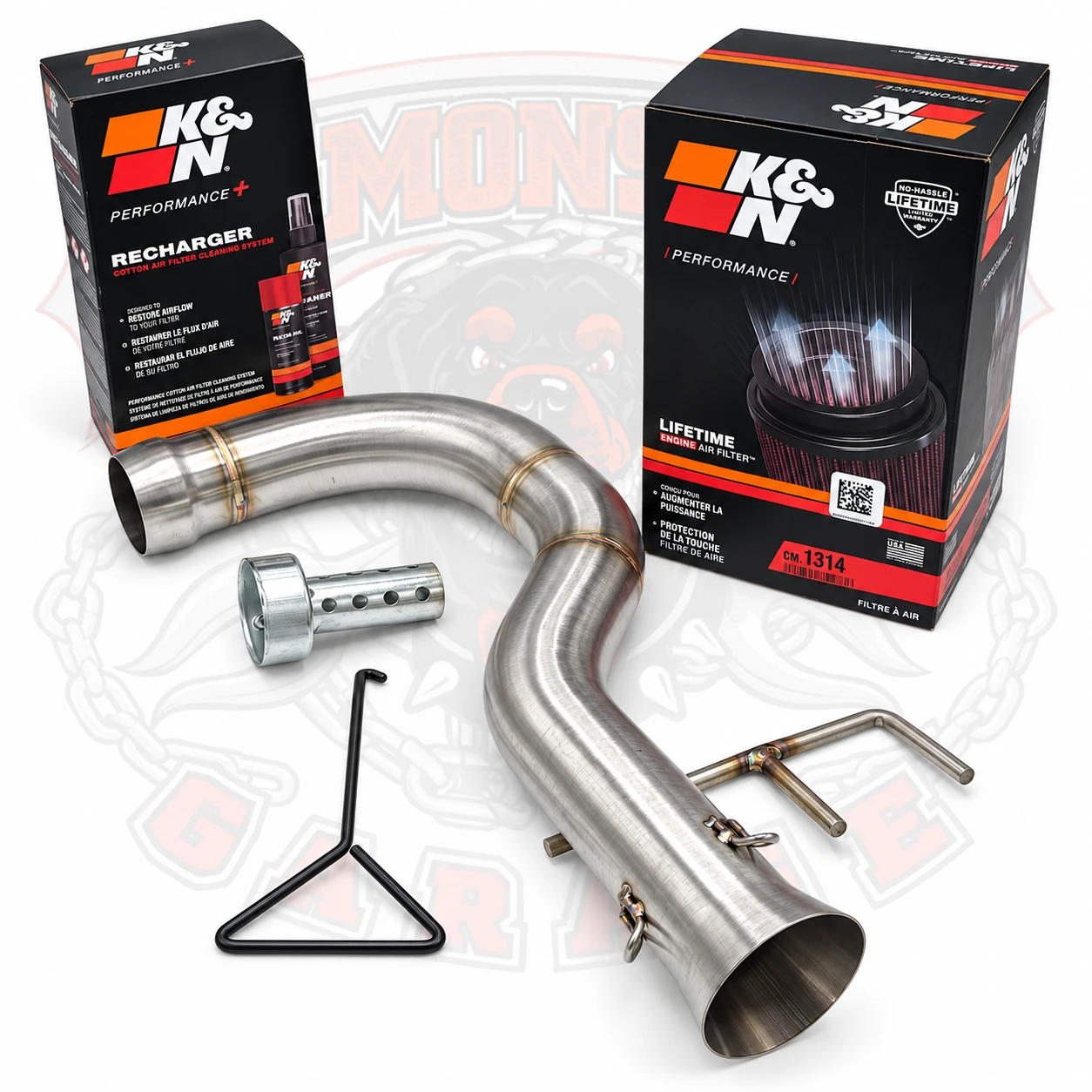 Lamonster Performance Muffler Replacement Pipe 1330 with K&N Air Filter | LG-1330-1314 | Lamonster Garage
Shown: With optional filter cleaning kit.