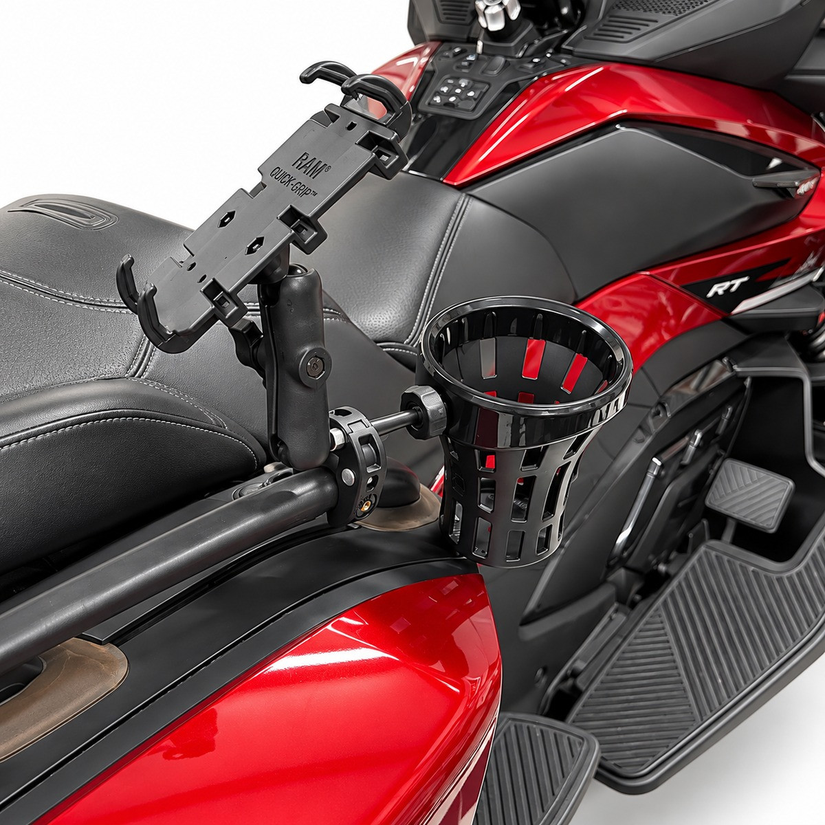 Passenger - Big Ass Drink Holder - With RAM Quick Grip Phone Holder Option | LG-2092-55009 | Lamonster Garage
Shown with optional phone holder