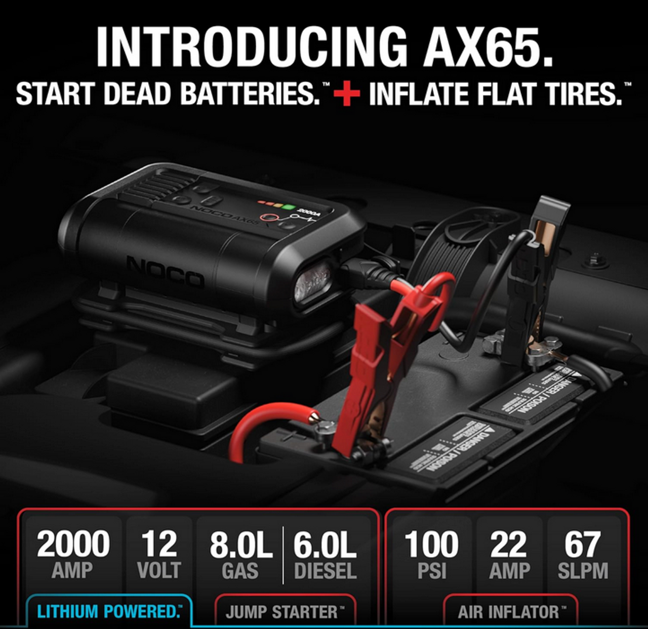 2000A Boost Air Jump Starter and 100PSI Air Compressor (AX65) - Lamonster Garage®