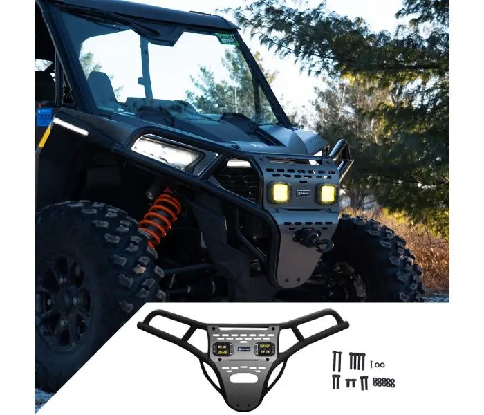 RAVEK Polaris RZR XP 2024+ Front Bumper with Plug & Play LED Lighting - Black / Amber (64-317BKLA) - Lamonster Garage