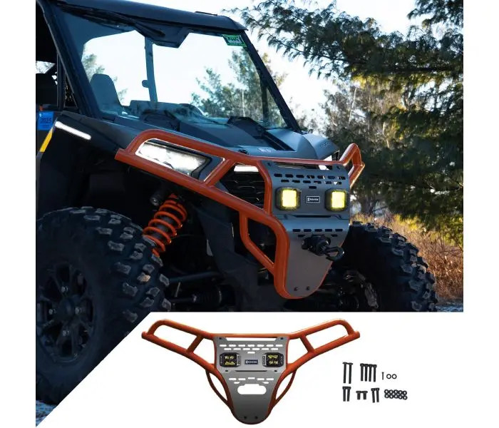 RAVEK Polaris RZR XP 2024+ Front Bumper with Plug & Play LED Lighting - Orange / Amber (64-317ORLA) - Lamonster Garage