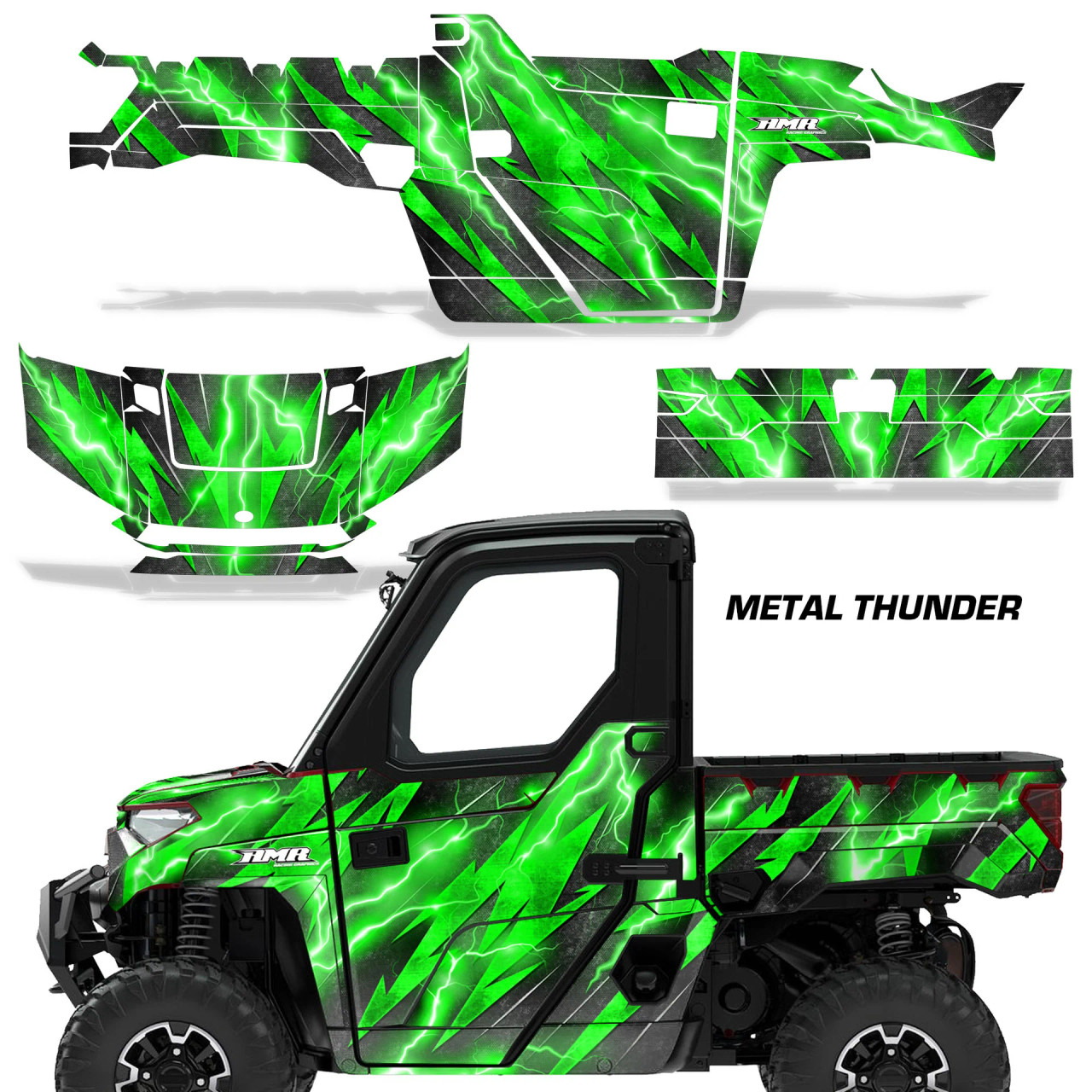 AMR Racing Graphics - 2018-2024 Polaris Ranger 1000 XP Graphic Wrap Kit  - Lamonster Garage
METAL THUNDER GREEN