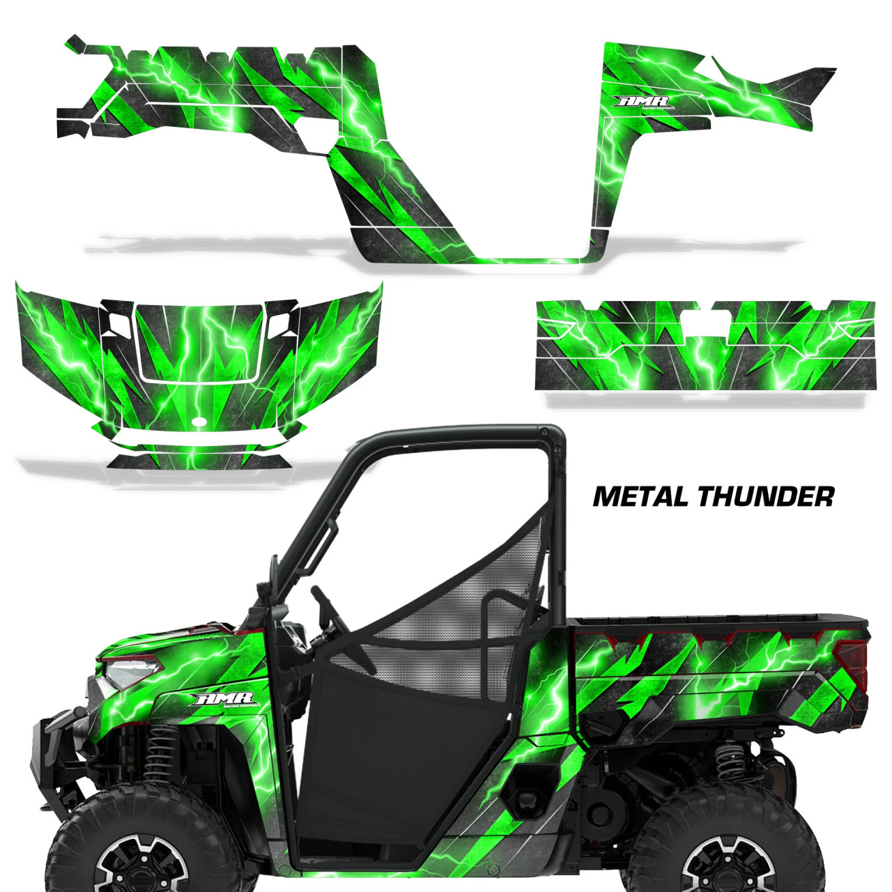 AMR Racing Graphics - 2018-2024 Polaris Ranger 1000 XP Graphic Wrap Kit  - Lamonster Garage
METAL THUNDER GREEN