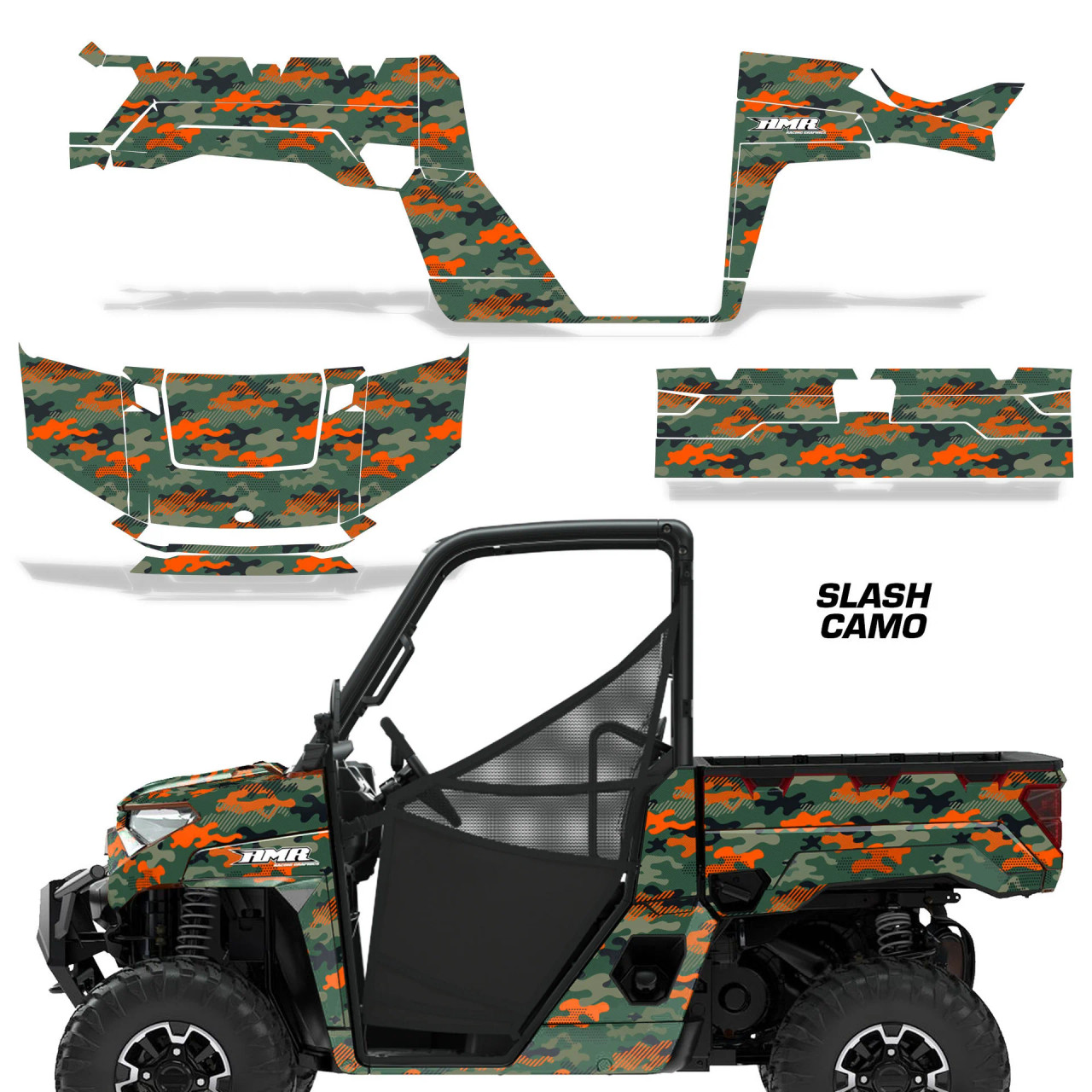 AMR Racing Graphics - 2018-2024 Polaris Ranger 1000 XP Graphic Wrap Kit  - Lamonster Garage
SLASH CAMO ORANGE