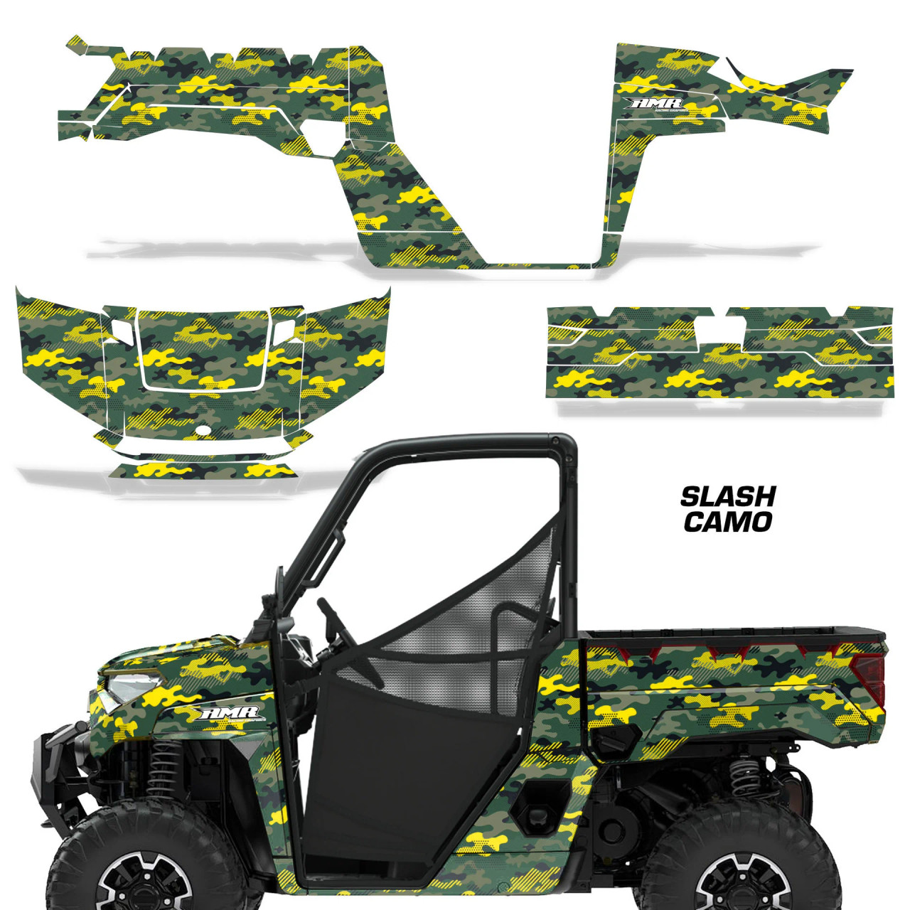 AMR Racing Graphics - 2018-2024 Polaris Ranger 1000 XP Graphic Wrap Kit  - Lamonster Garage
SLASH CAMO YELLOW