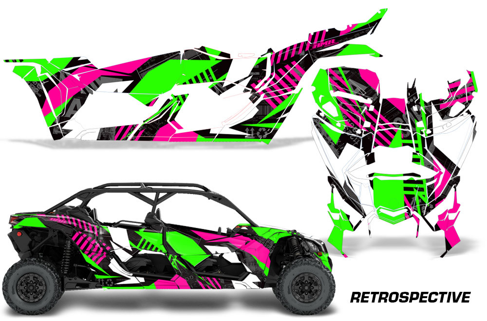 AMR Racing Graphics - 2016 - 2026 Can Am Maverick X3/X DS/ X RS 4 Door UTV Graphic Wrap FULL Kit  - Lamonster Garage
RETROSPECTIVE (GREEN / PINK)