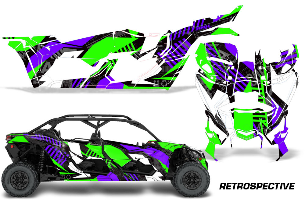 AMR Racing Graphics - 2016 - 2026 Can Am Maverick X3/X DS/ X RS 4 Door UTV Graphic Wrap FULL Kit  - Lamonster Garage
RETROSPECTIVE (GREEN / PURPLE)