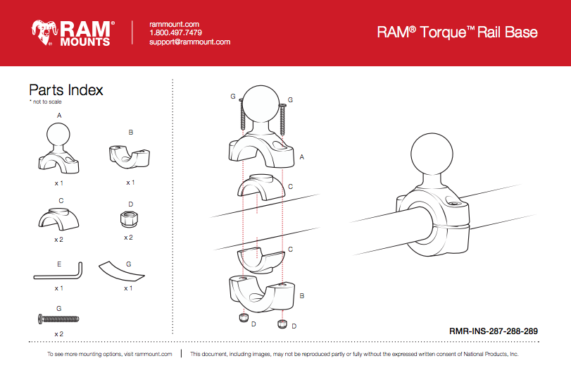 RAM Torque 1 inch ball mount for 1 1/8 to 1 1/2 inch handlebars | RAM-11215U | Lamonster Garage

