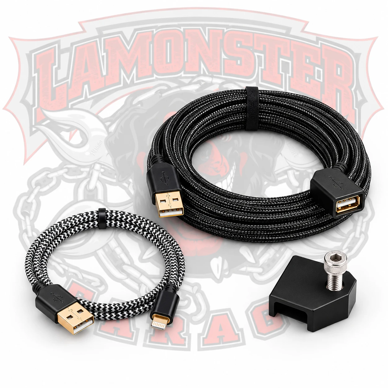 USB Cable Holder - Extension, 12" LIGHTNING CABLE | LG-3091-3012 | Lamonster Garage